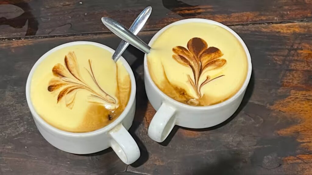 Vietnam coffee culture — ca phe trung egg coffee in a Hanoi cafe