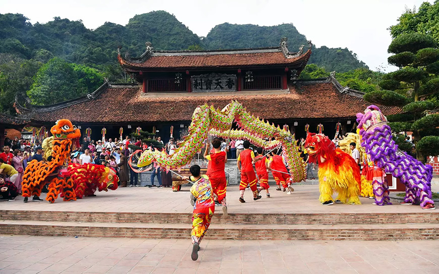 Traditional festival at a Vietnamese temple during Tet celebrations
